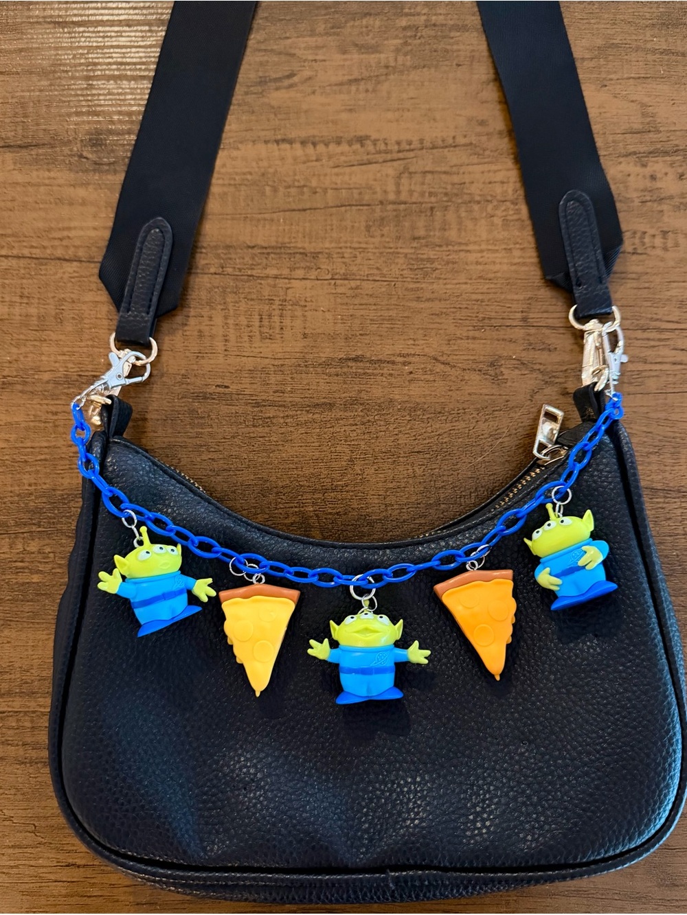 Kids Alien & Pizza Charm Bag Chain - Blue and Yellow